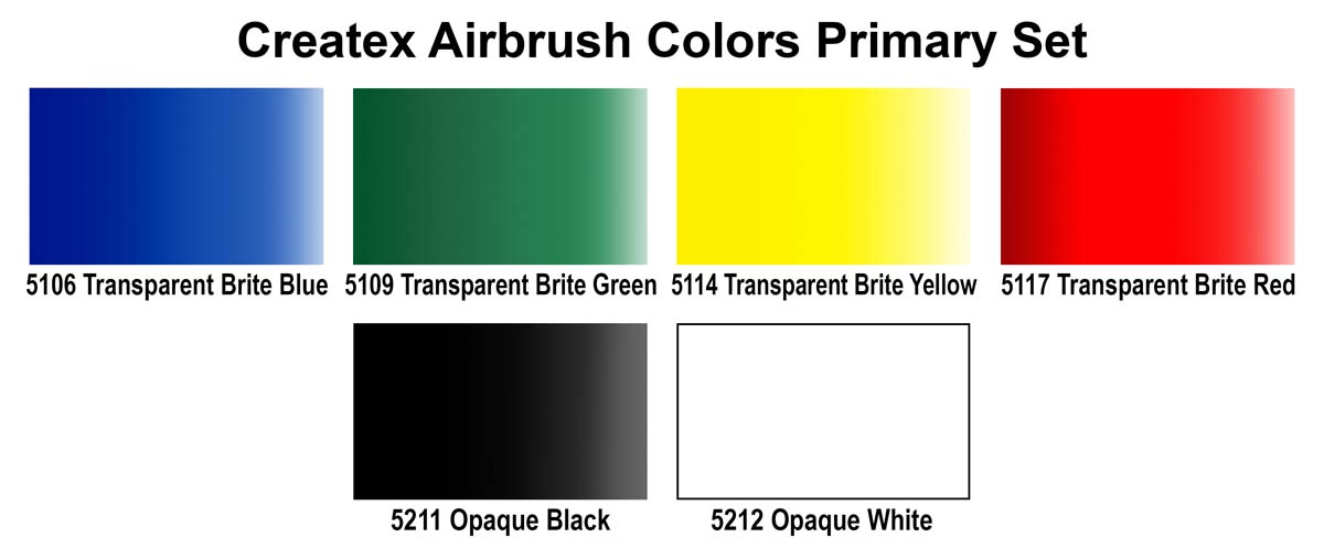 Createx Airbrush Colors Primary Set of 6